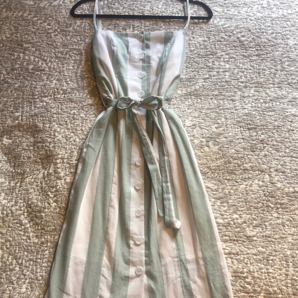 Linen Lux Summer Dress - Mint/White